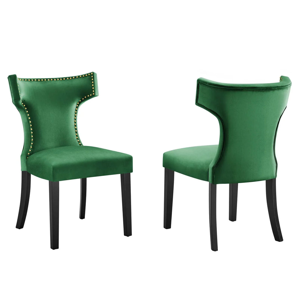 Velvet Dining Side Chairs Emerald Green Black Set of 2 I563636