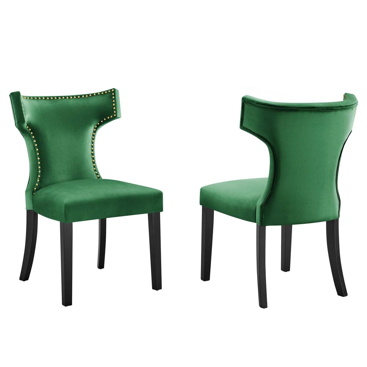 Velvet Dining Side Chairs Emerald Green Black Set of 2 I563636