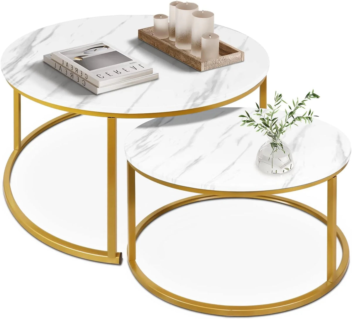 35" Marble Look Nesting Coffee Table Set of 2 K957