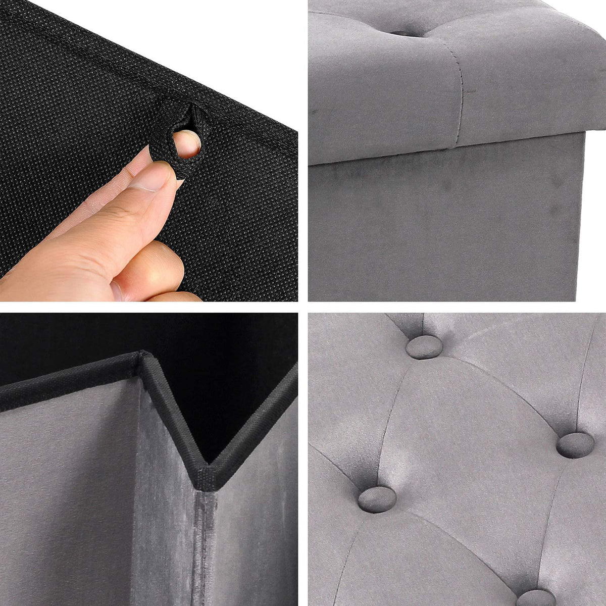 31.5" Grey Velvet Storage Ottoman D11410
