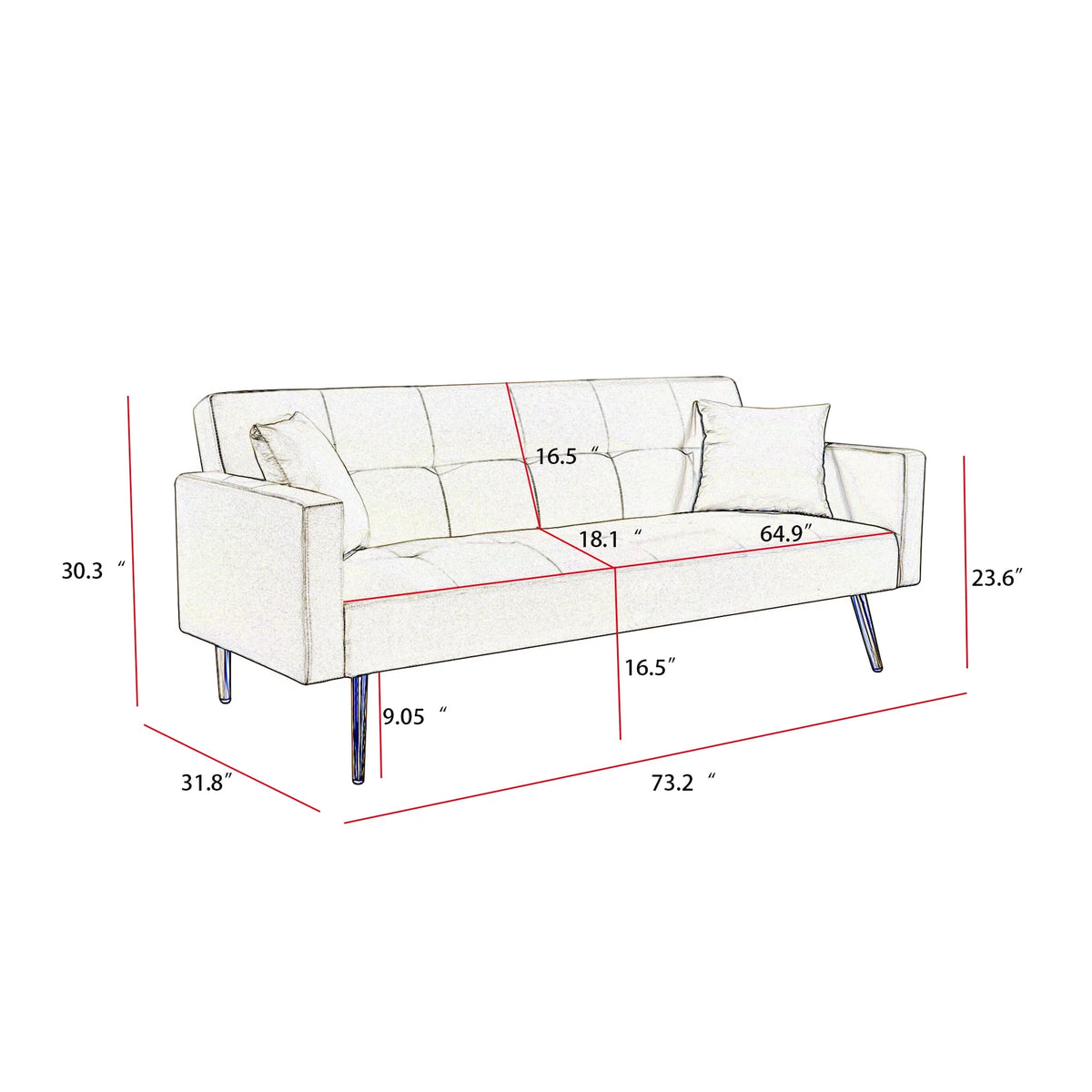 Grey Velvet Convertible Futon Sofa Bed T687770