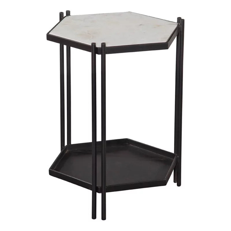 Black Metal White Marble Accent Table X756483