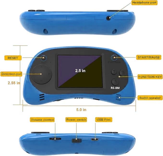 16 Bit Retro Handheld Games Console with 220 HD Electronic Games 2.5'' LCD Lime Green Y7011