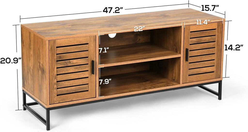 Mid-Century TV Console up to 55 Inch with Slatted Wood Doors B948