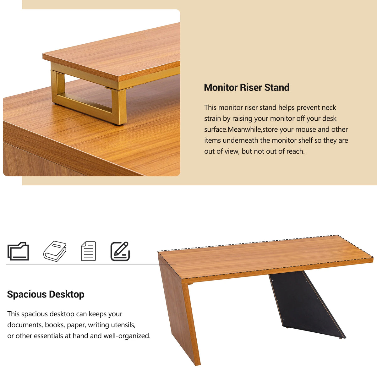 63" Rustic Industrial Wooden Writing Desk with Monitor Stand P8853