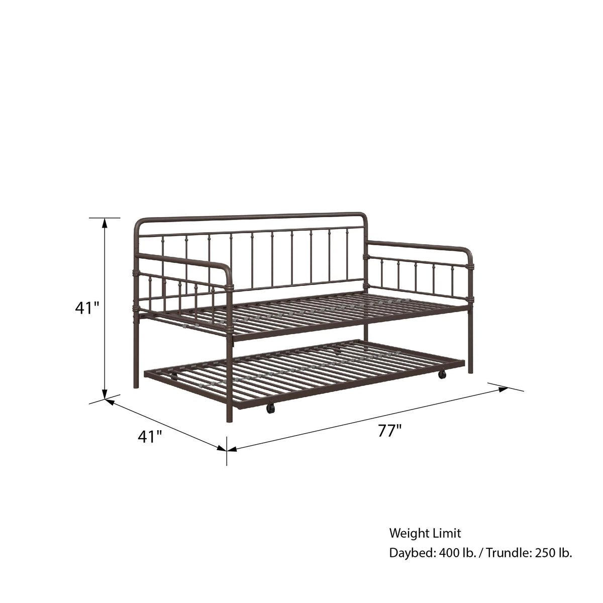Bronze Metal Daybed with Trundle Y579