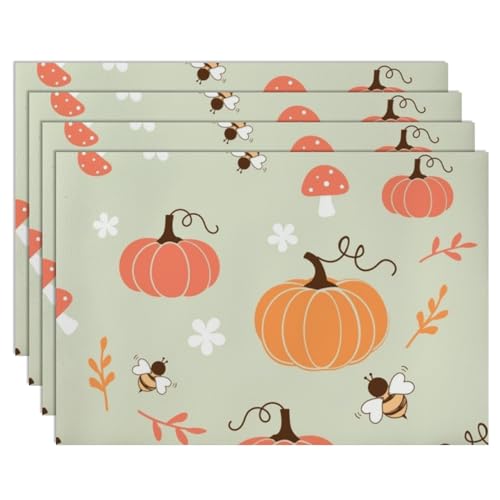Faux Leather Pumpkin Bee 12 X 18 Inch Placemats Pack of 6 U87520