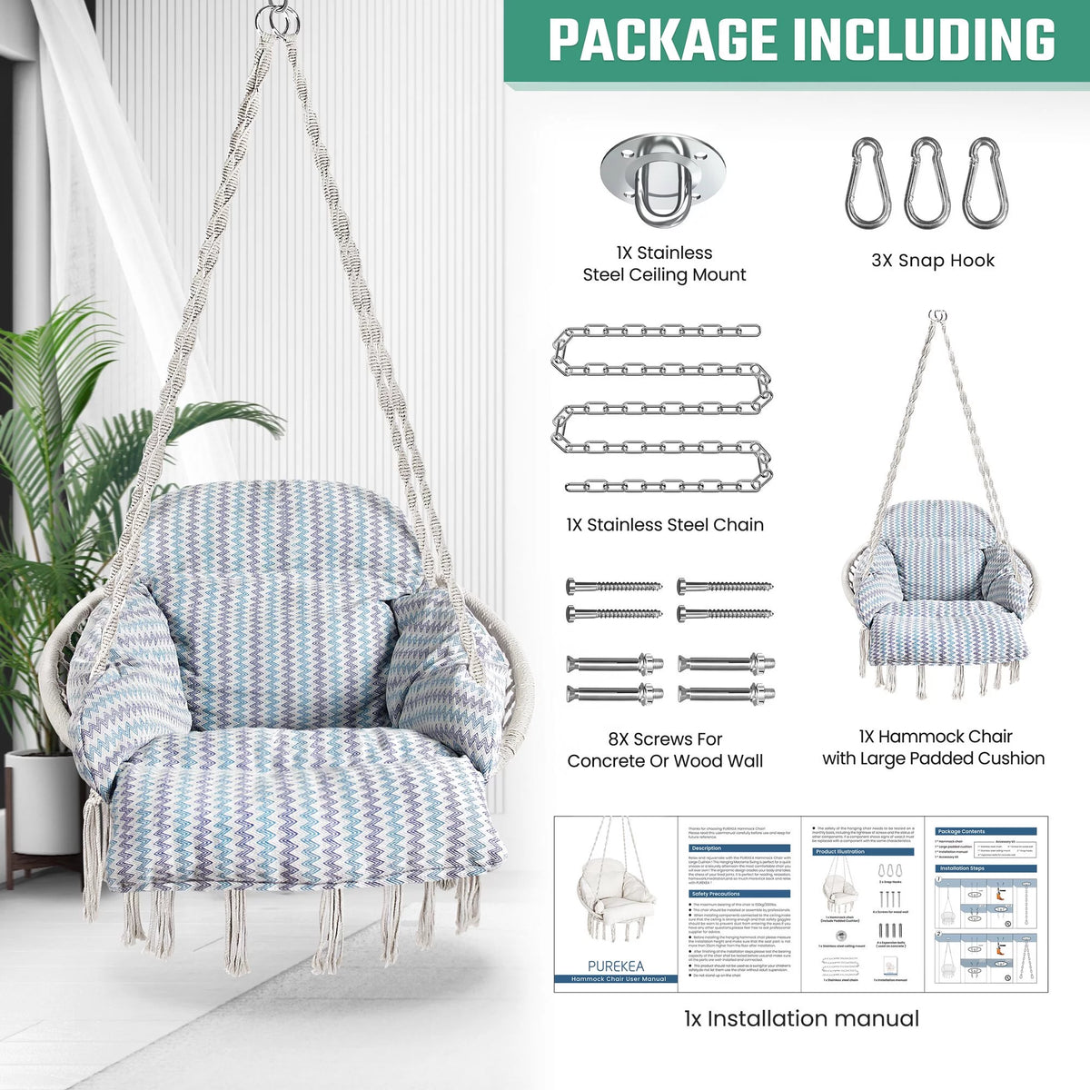 Hanging Hammock Swing Chair with Cushion B2082