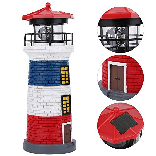 LED Solar Lighthouse Statue Rotating Lawn Decorations F53397