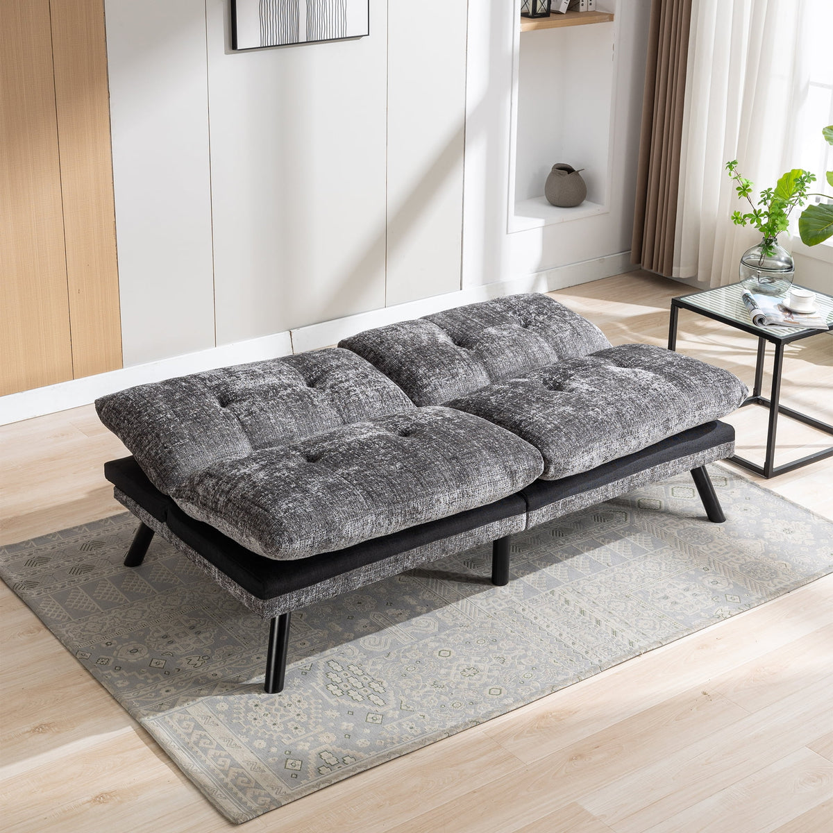 Convertible Sofa Bed Adjustable Lounge Couch with Metal Legs S434