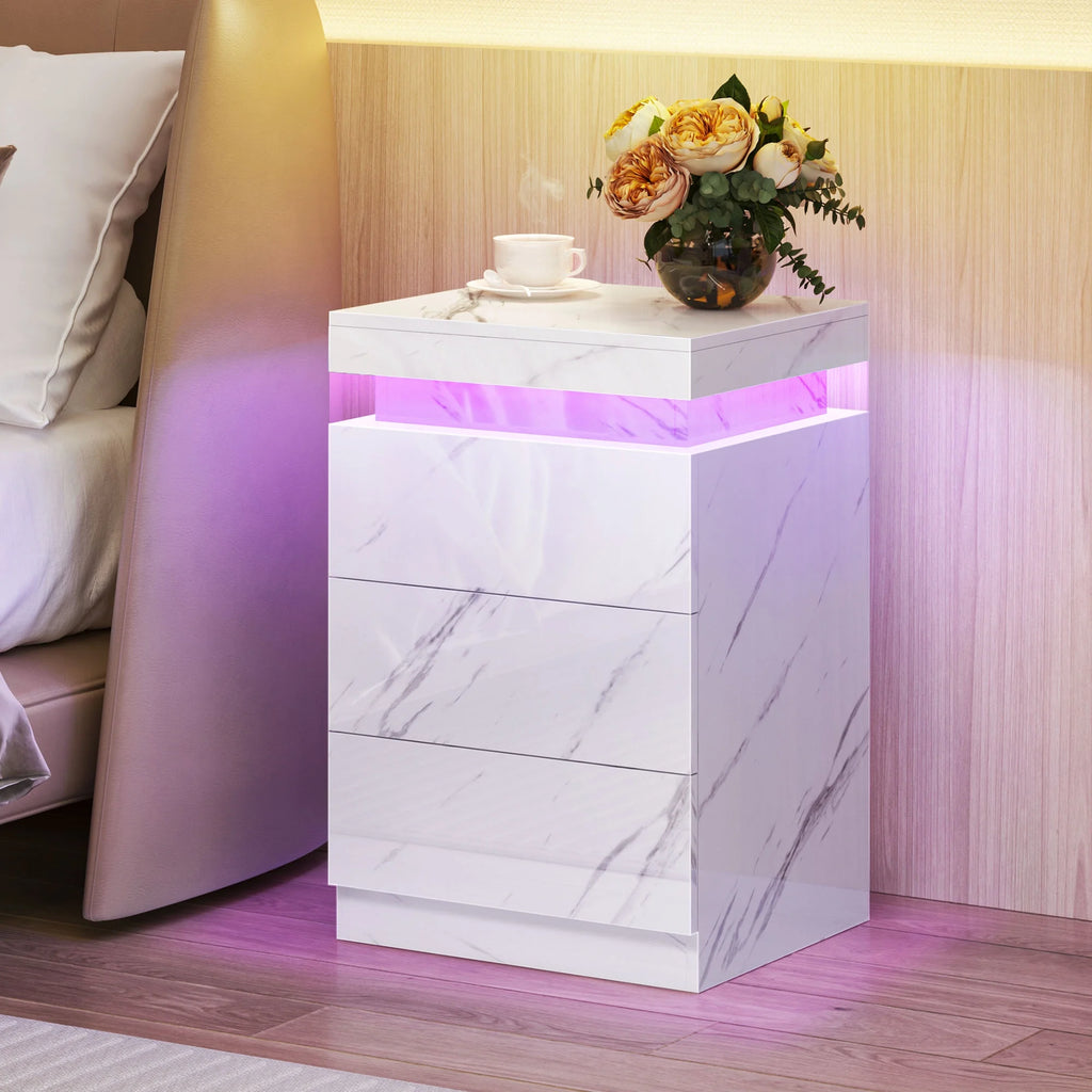 Set of 2 3 Drawer LED Nightstand D334357