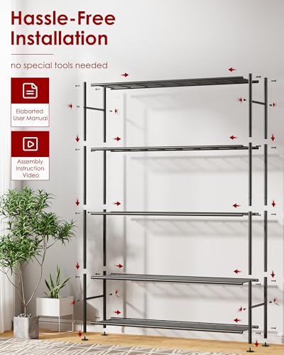 5 Tier Heavy Duty Metal Storage Shelves, Black M12457