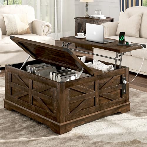 36" White Lift Top Coffee Table with Storage and Power Outlets A76755