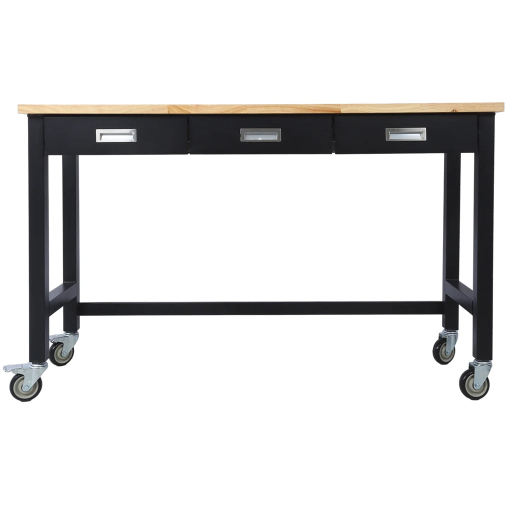 60in Adjustable Bamboo Wood Work Bench with Drawer Storage M45941