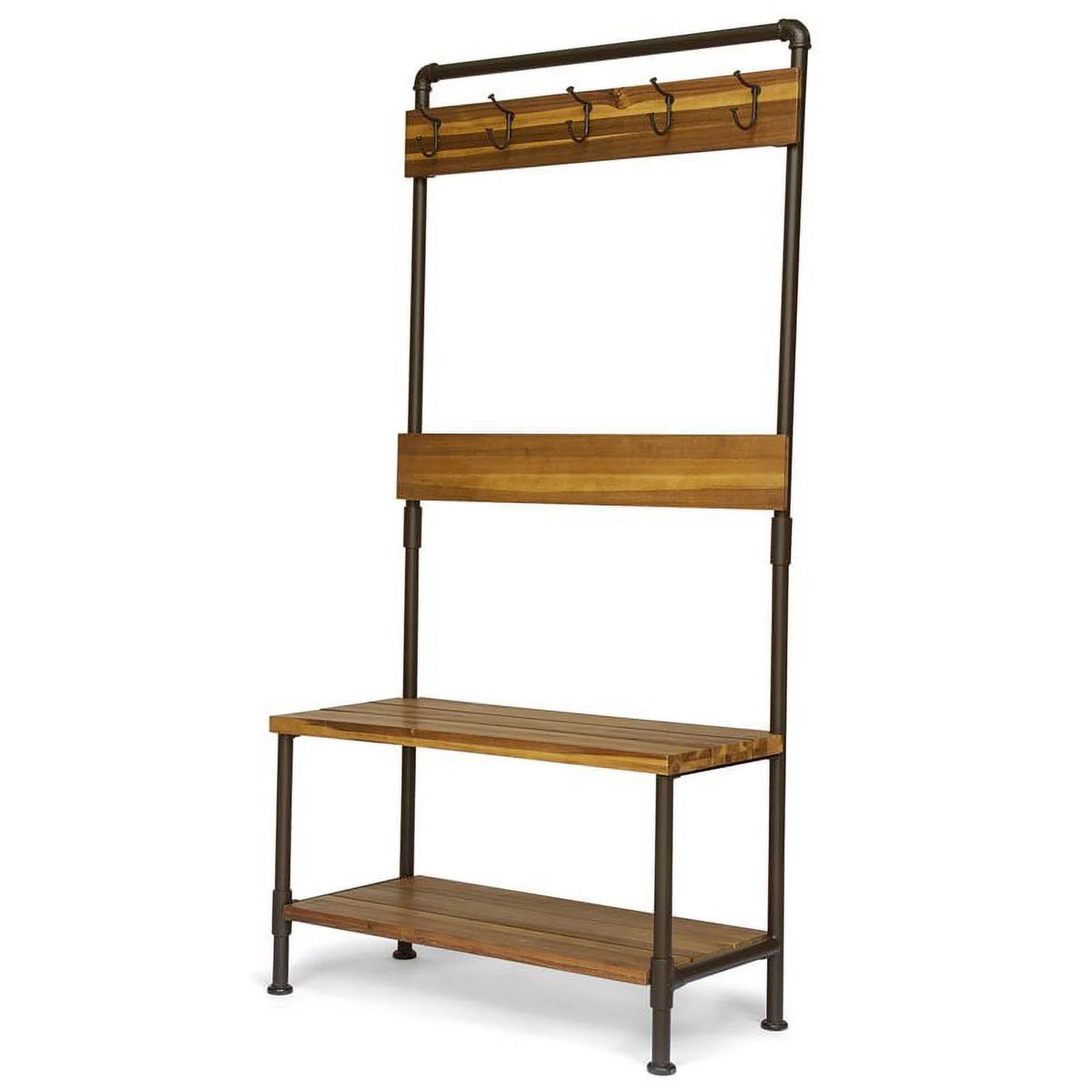 Acacia Wood Bench with Shelf and Coat Hook C39513