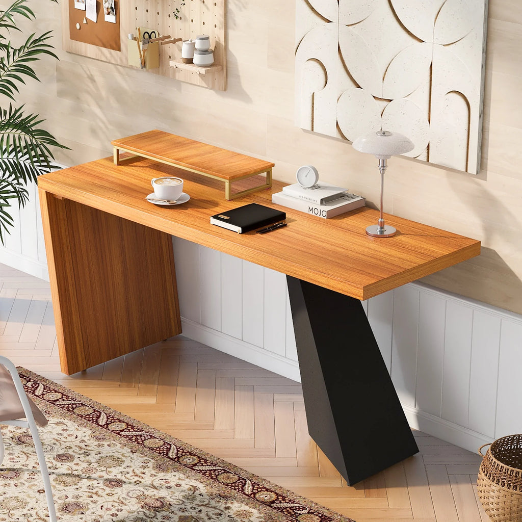 63" Rustic Industrial Wooden Writing Desk with Monitor Stand P8853
