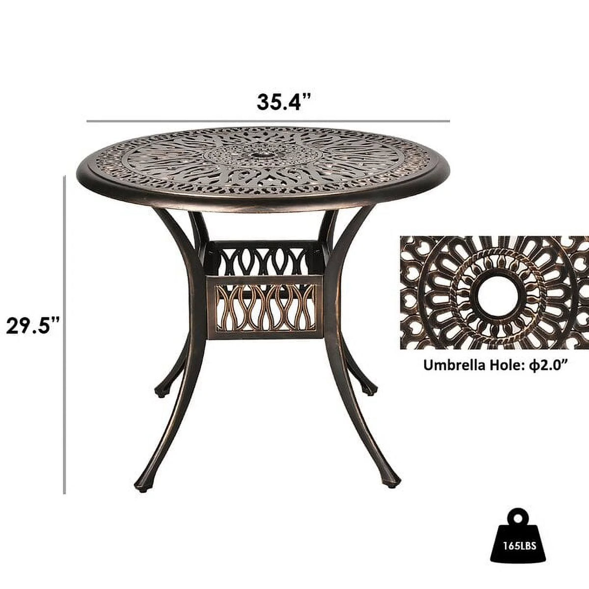 35.4" Diameter Cast Aluminum Round Patio Dining Table with Umbrella Hole H39365