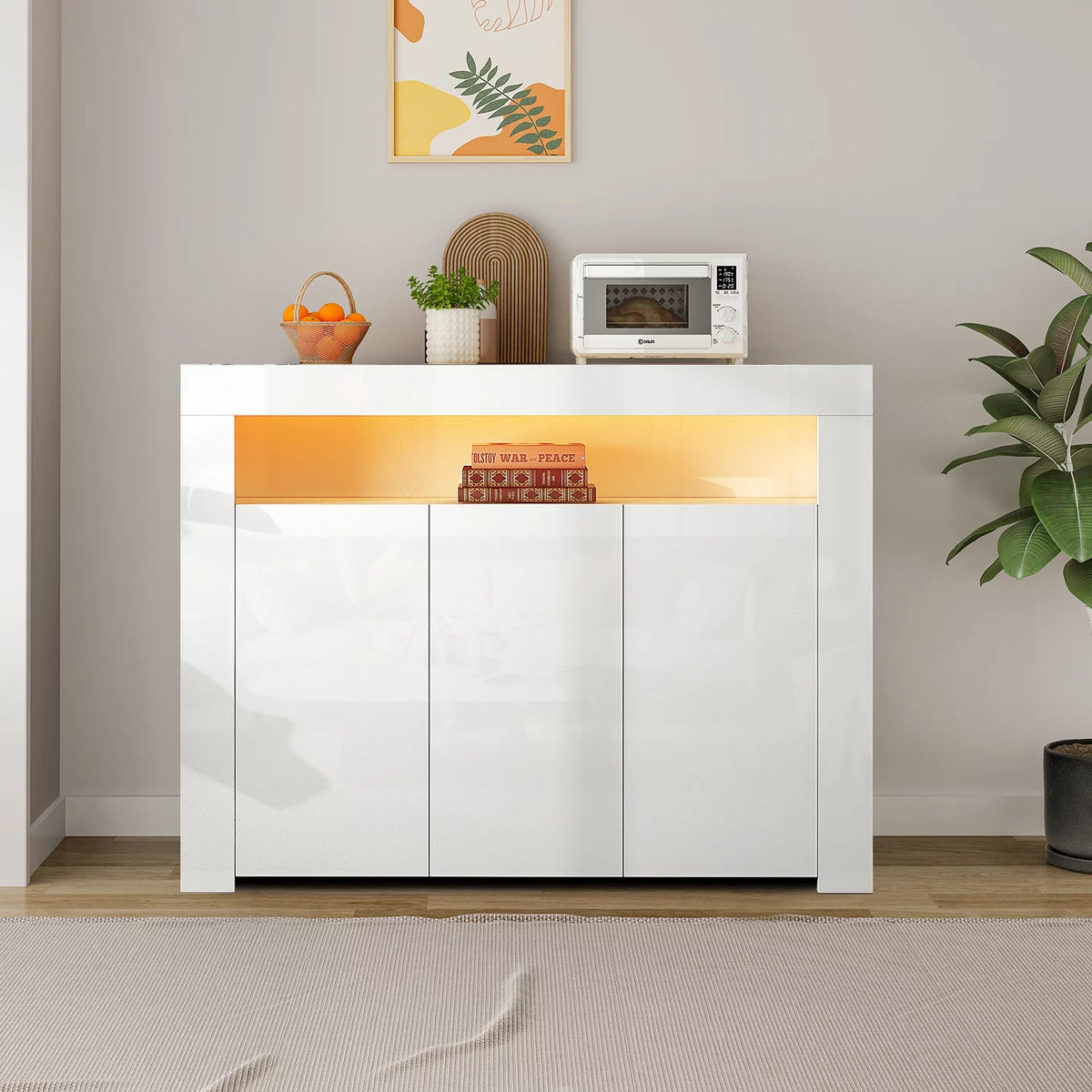 Wood Storage Cabinet with LED Light I7414