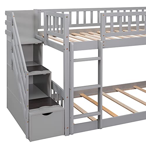 Twin Size Wood Loft Bed with Slide and Storage Shelves C6336
