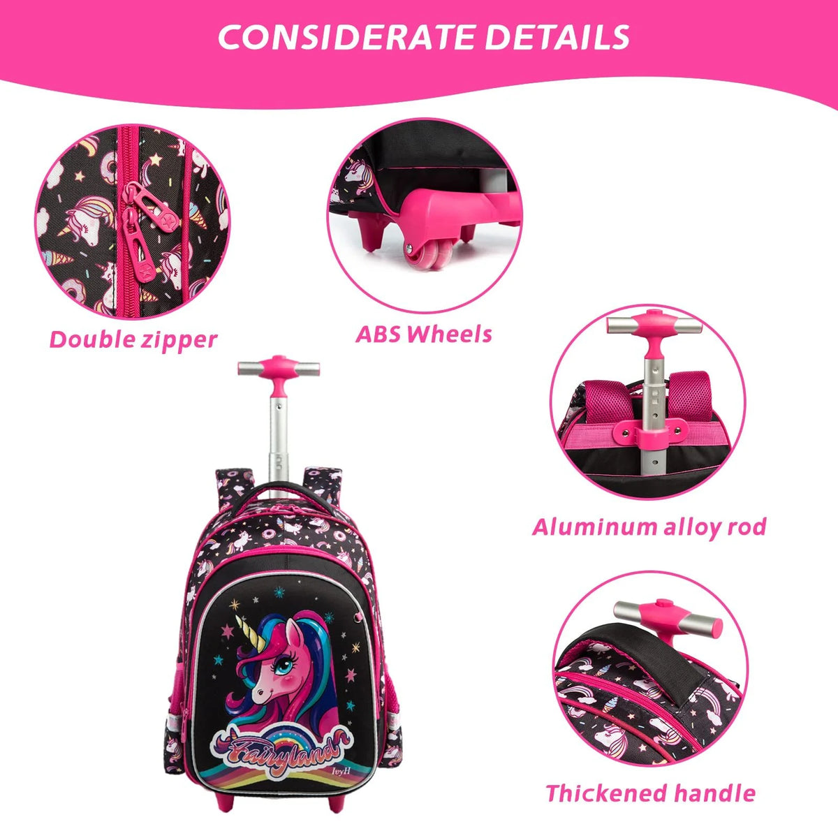 Black 3Pcs Rolling Backpack Set with Lunch Bag and Pencil Case R23710