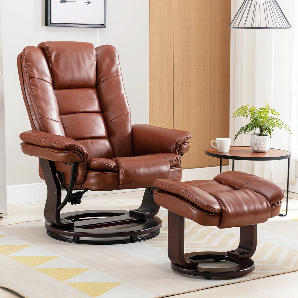 Brown Faux Leather Recliner with Ottoman Q28182