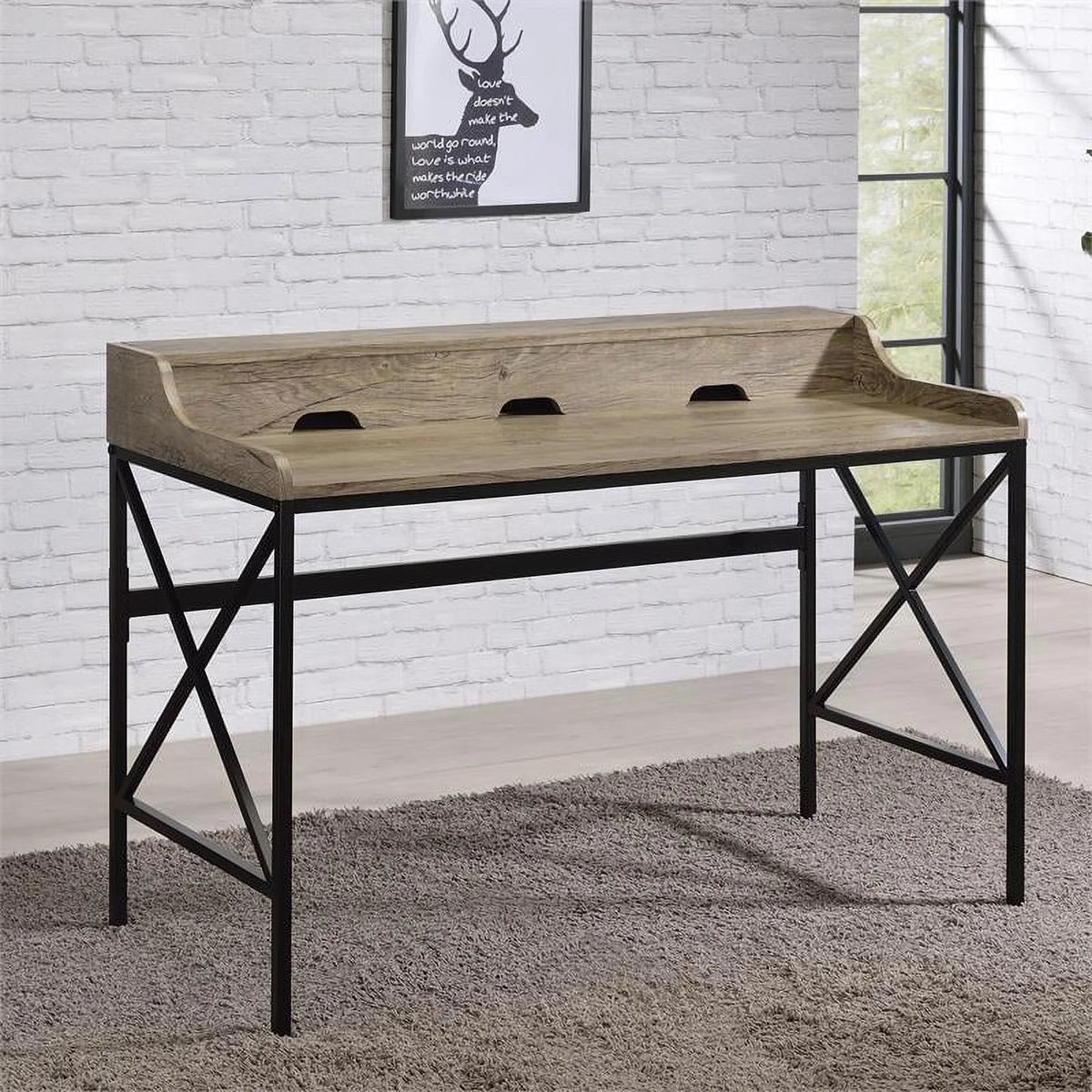 Gray Wood and Black Metal Desk with USB Port S84113