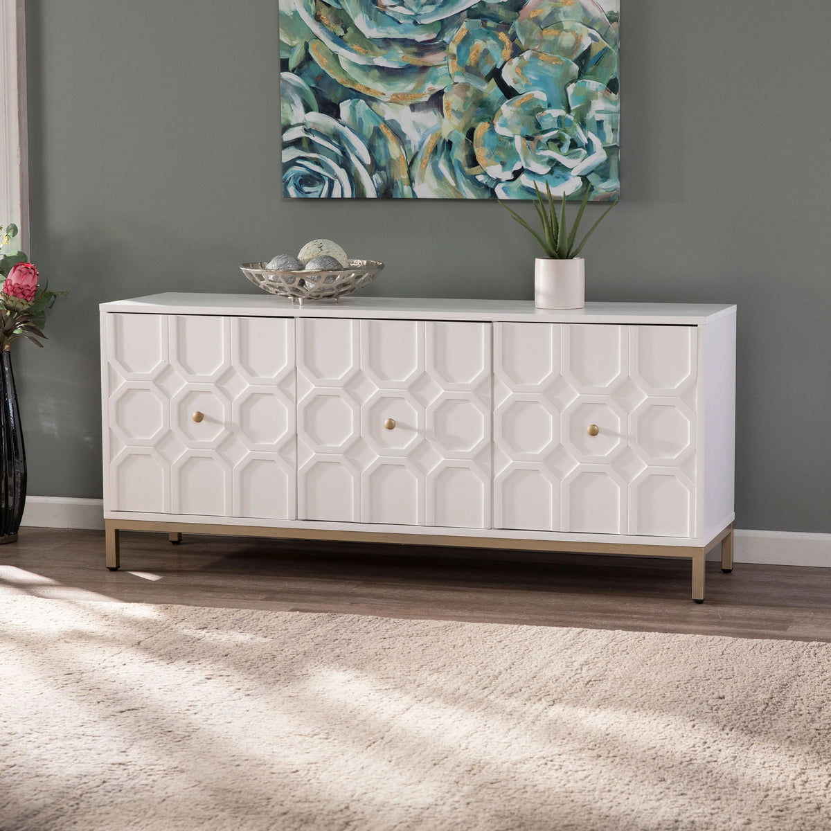 Antique White Three Door Accent Cabinet P941