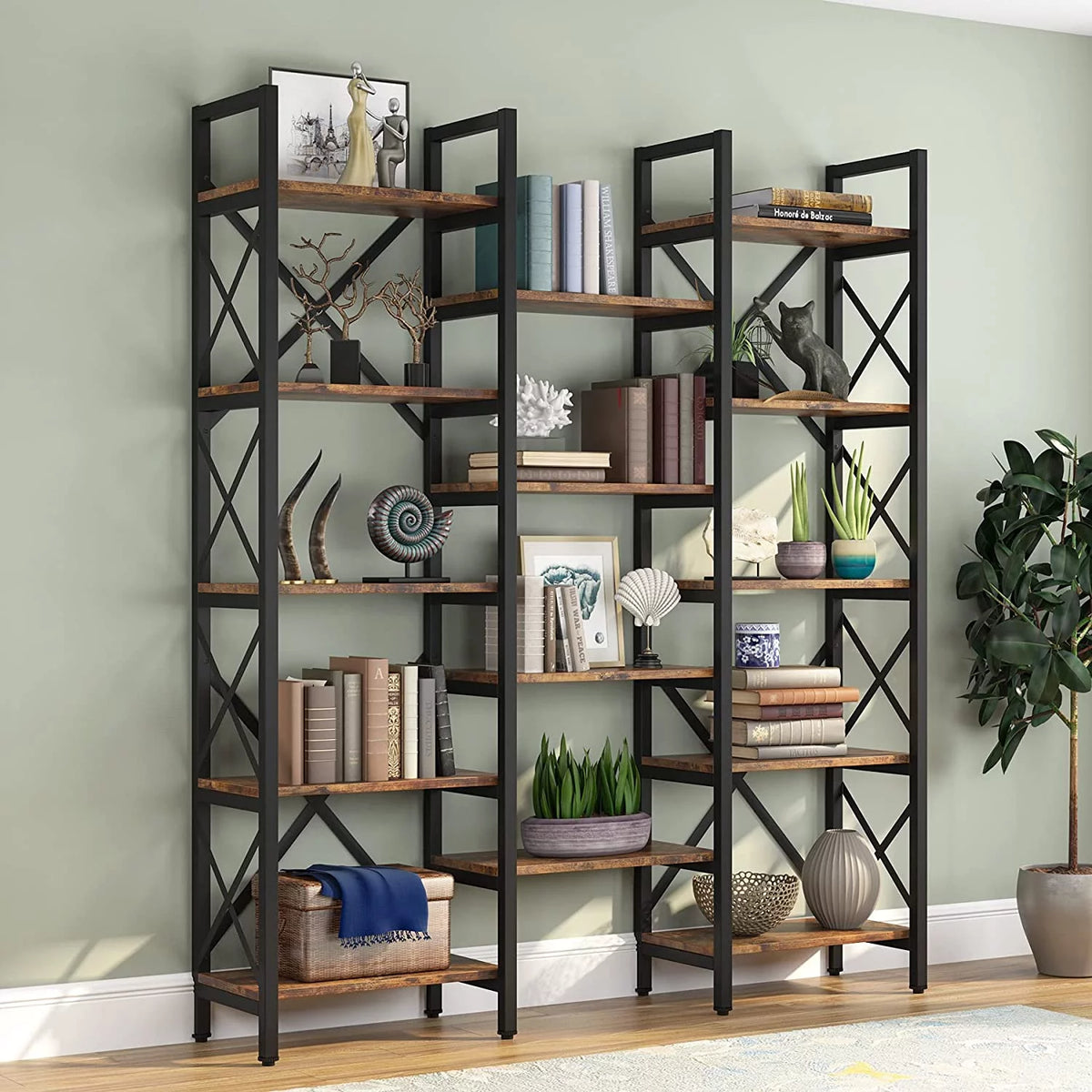 5-Shelf Wood and Metal Bookcase S681