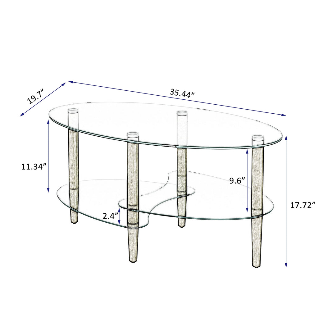 Oval Glass Coffee Table with Storage R485645