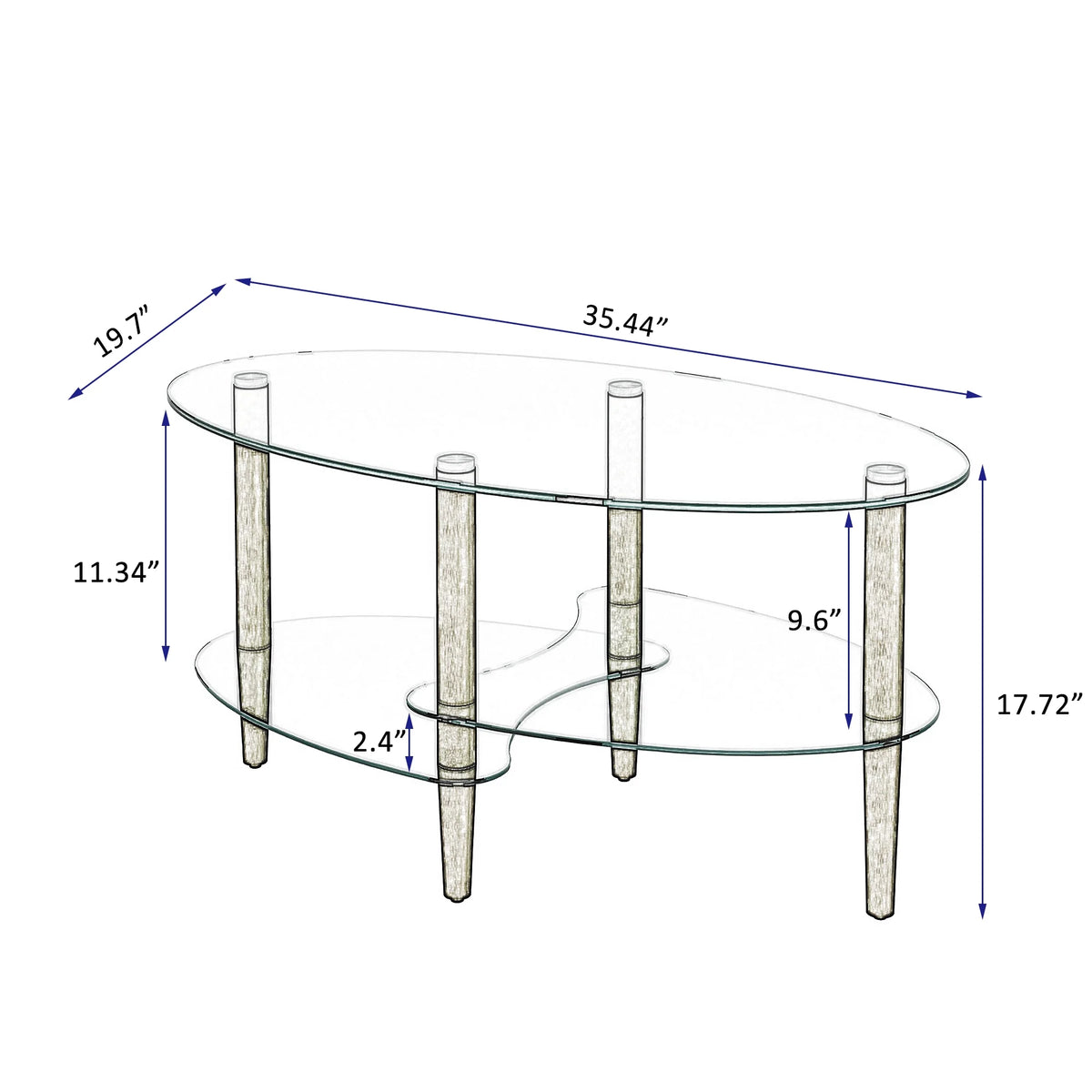 Oval Glass Coffee Table with Storage R485645