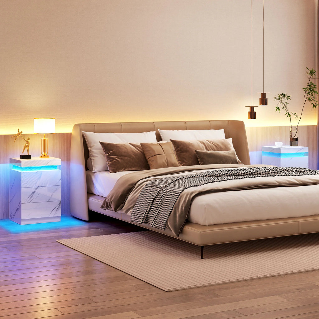 Set of 2 3 Drawer LED Nightstand D334357