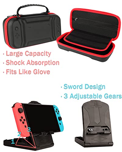 Switch Accessories Carry Case Screen Protector 4 Pack Joy Con Grips and Steering Wheels E59803