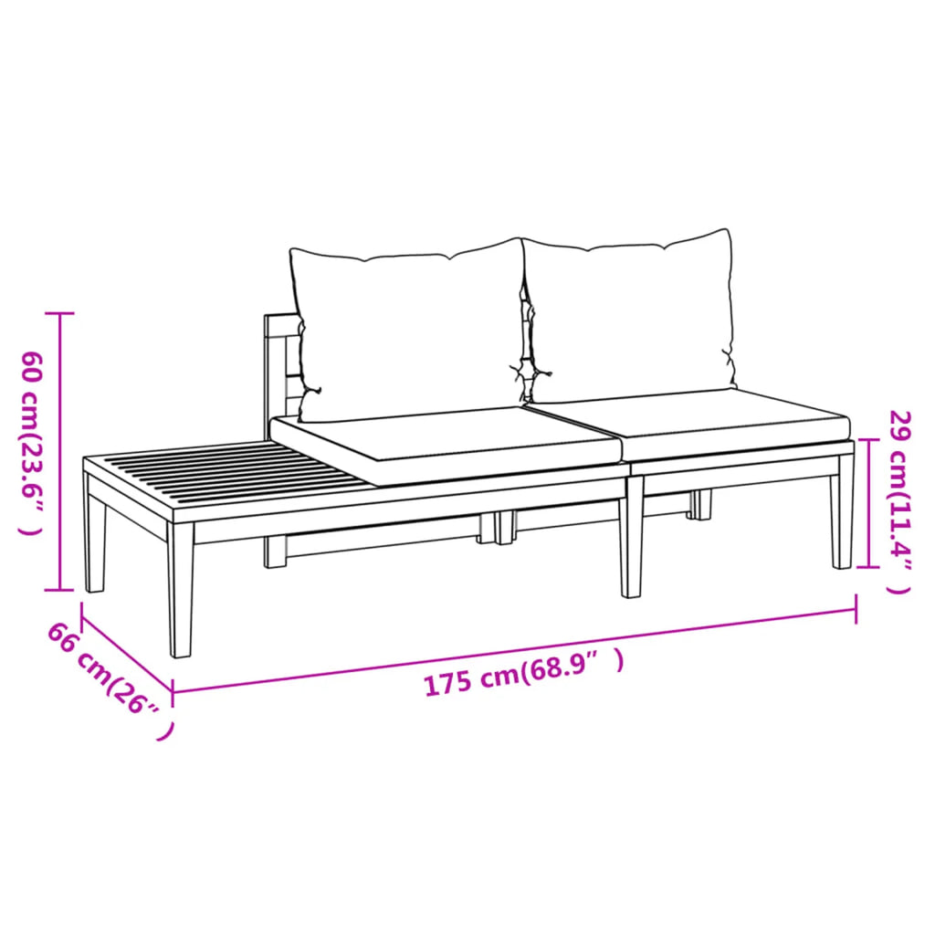 Acacia Wood Garden Bench with Dark Gray Cushions J6520