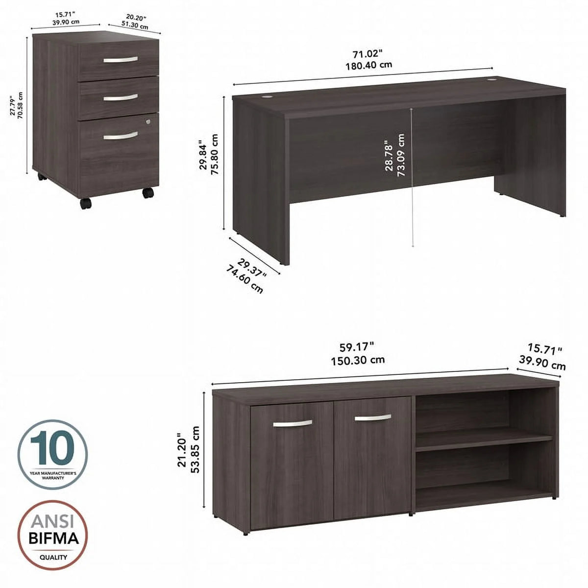 Gray Engineered Wood Office Desk with Drawers S657532