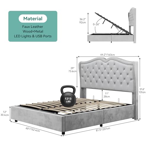 Queen Velvet Upholstered Storage Bed Frame with Headboard L461