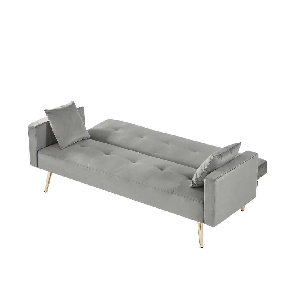 Grey Velvet Convertible Futon Sofa Bed T687770