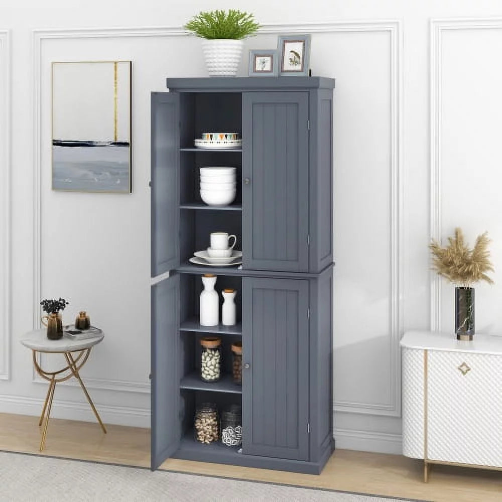 Tall Kitchen Pantry Storage Cabinet with 4 Doors and Adjustable Shelves P90797