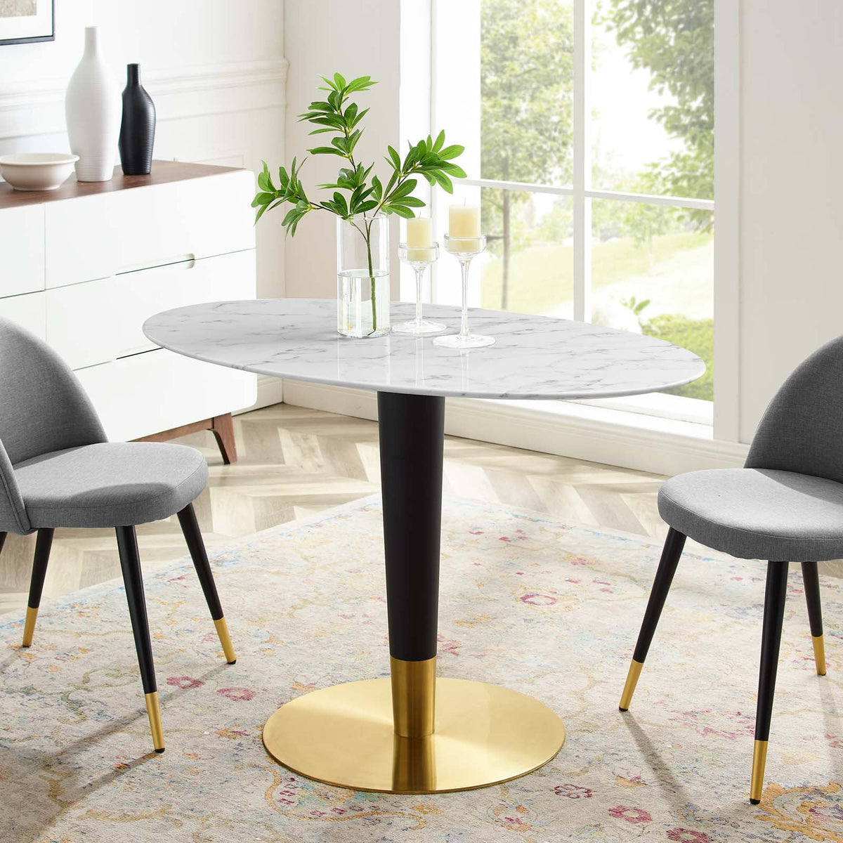 Oval Artificial Marble Metal Steel Dining Table M225886
