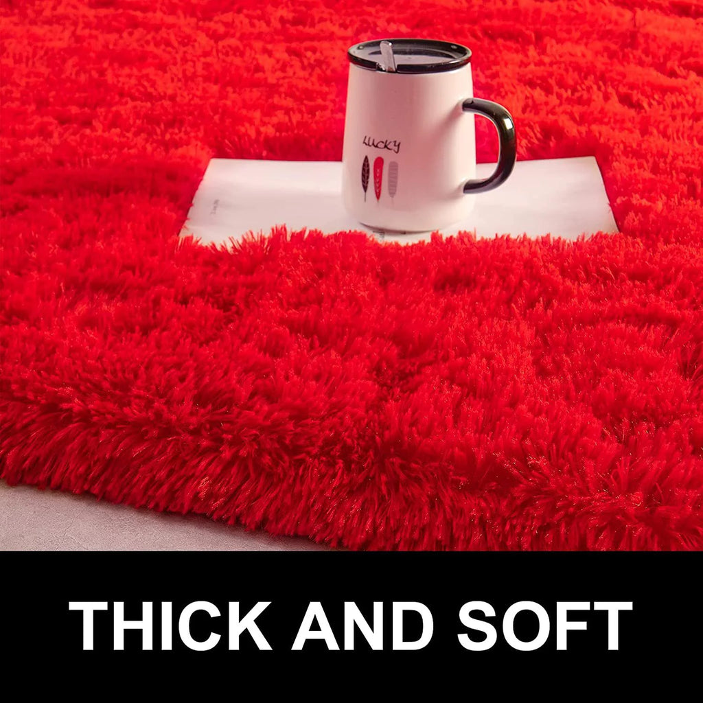 Red 6x9ft Fluffy Plush Area Rug P9191