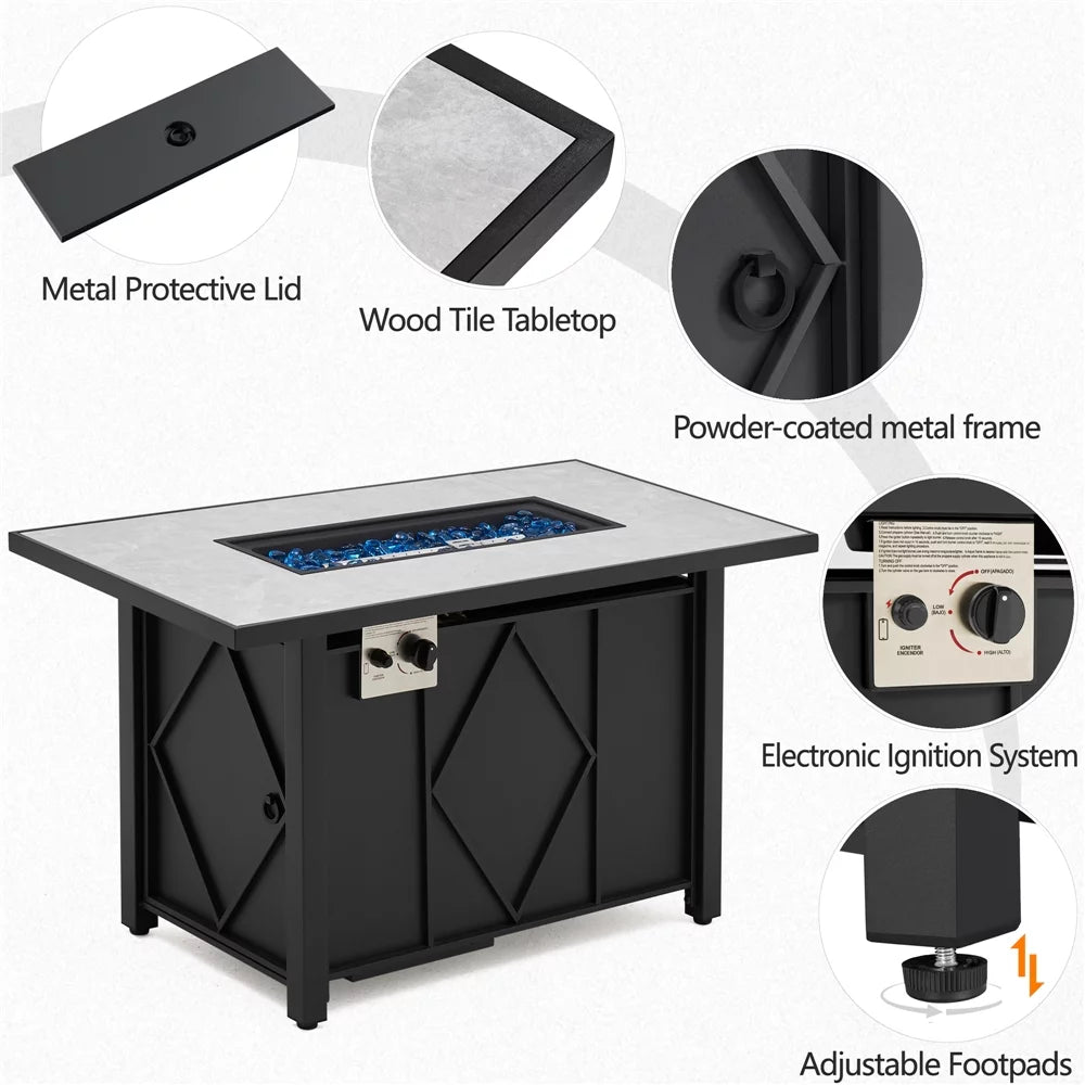 43" Fire Pit Table with Ceramic Tabletop, Black W806