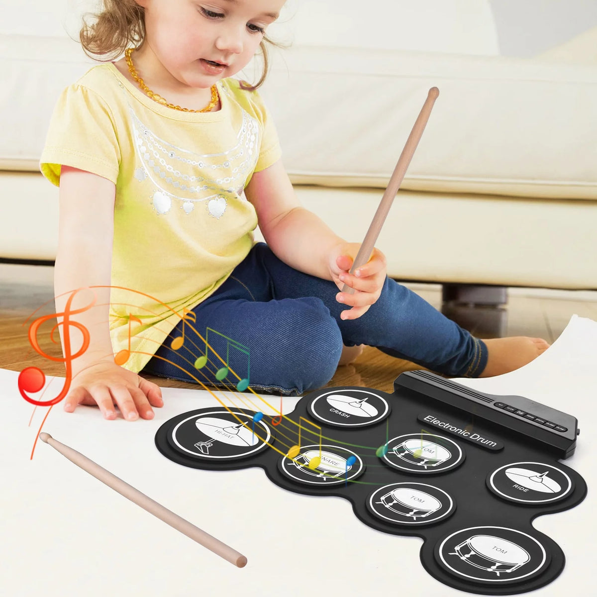 Portable Silicon Drum Set with Drumsticks and Foot Pedals M28745