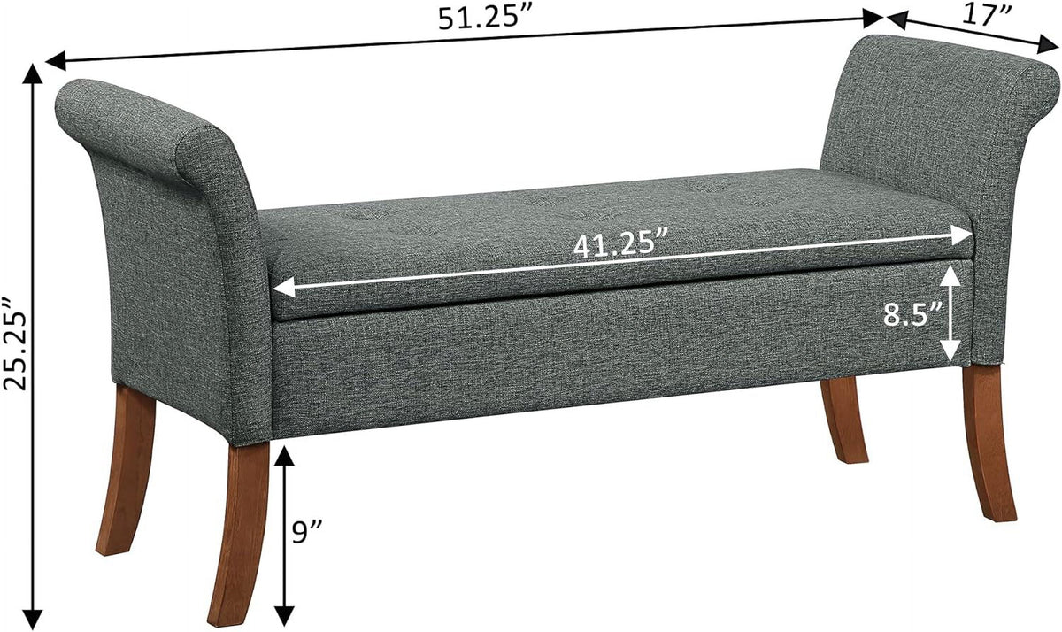 Light Charcoal Gray Fabric Storage Ottoman Bench E256