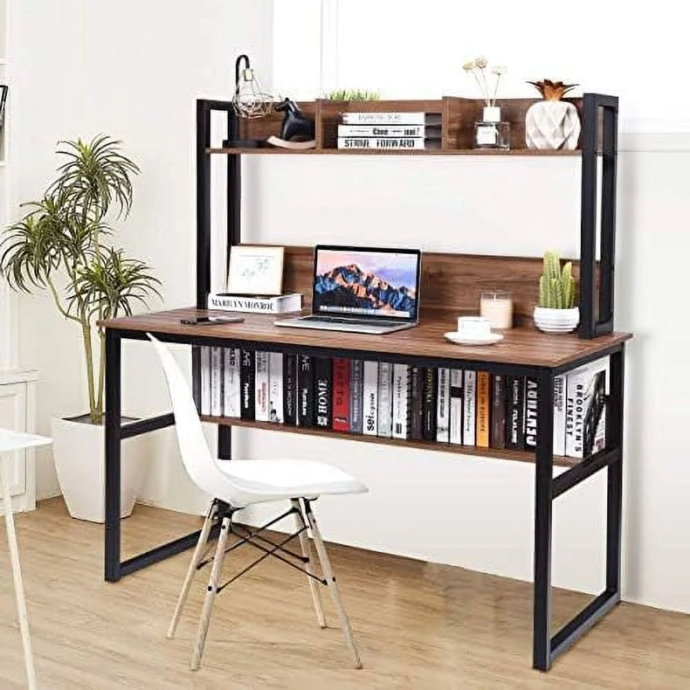 Light Walnut Computer Desk with Hutch and Bookshelves C797