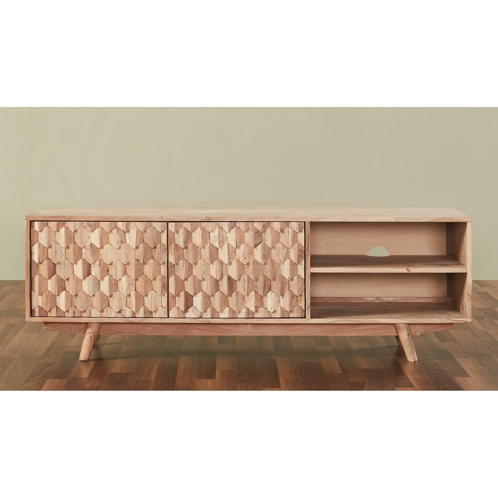 Modern Wood Honeycomb TV Unit for TVs up to 57" in Dark Walnut P1424