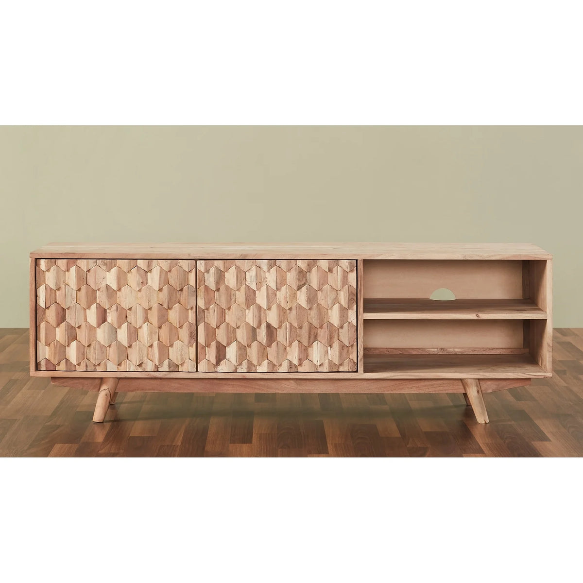 Modern Wood Honeycomb TV Unit for TVs up to 57" in Dark Walnut P1424