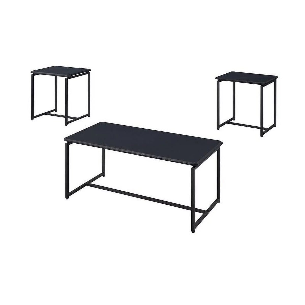 3 Piece Carbon Fiber Wrap Coffee Table and End Table Set Black W442