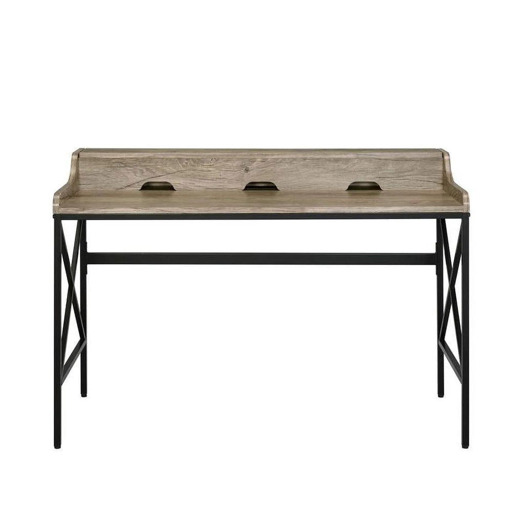 Gray Wood and Black Metal Desk with USB Port S84113