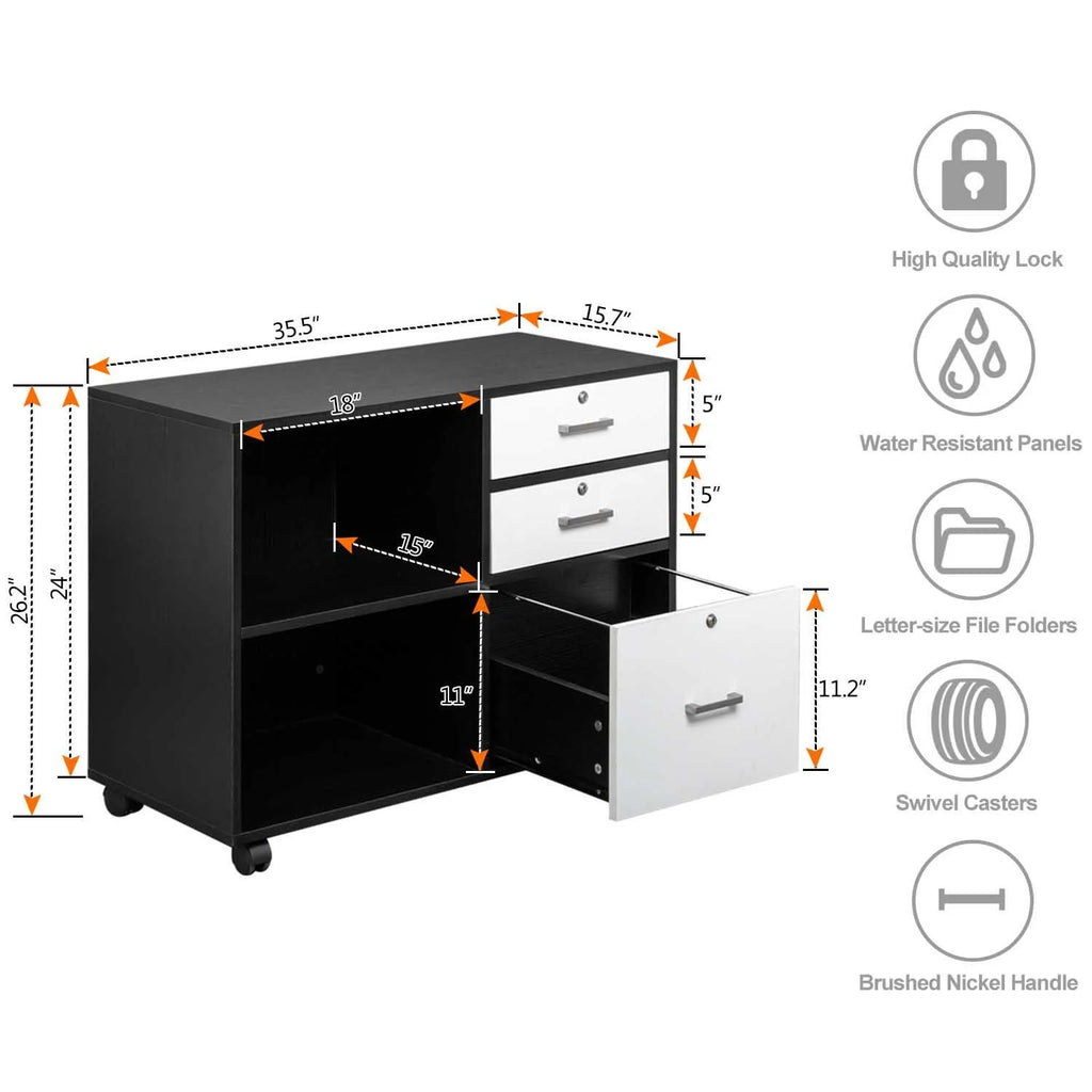 3 Drawer Wood File Cabinet with Locks and Wheels P426882