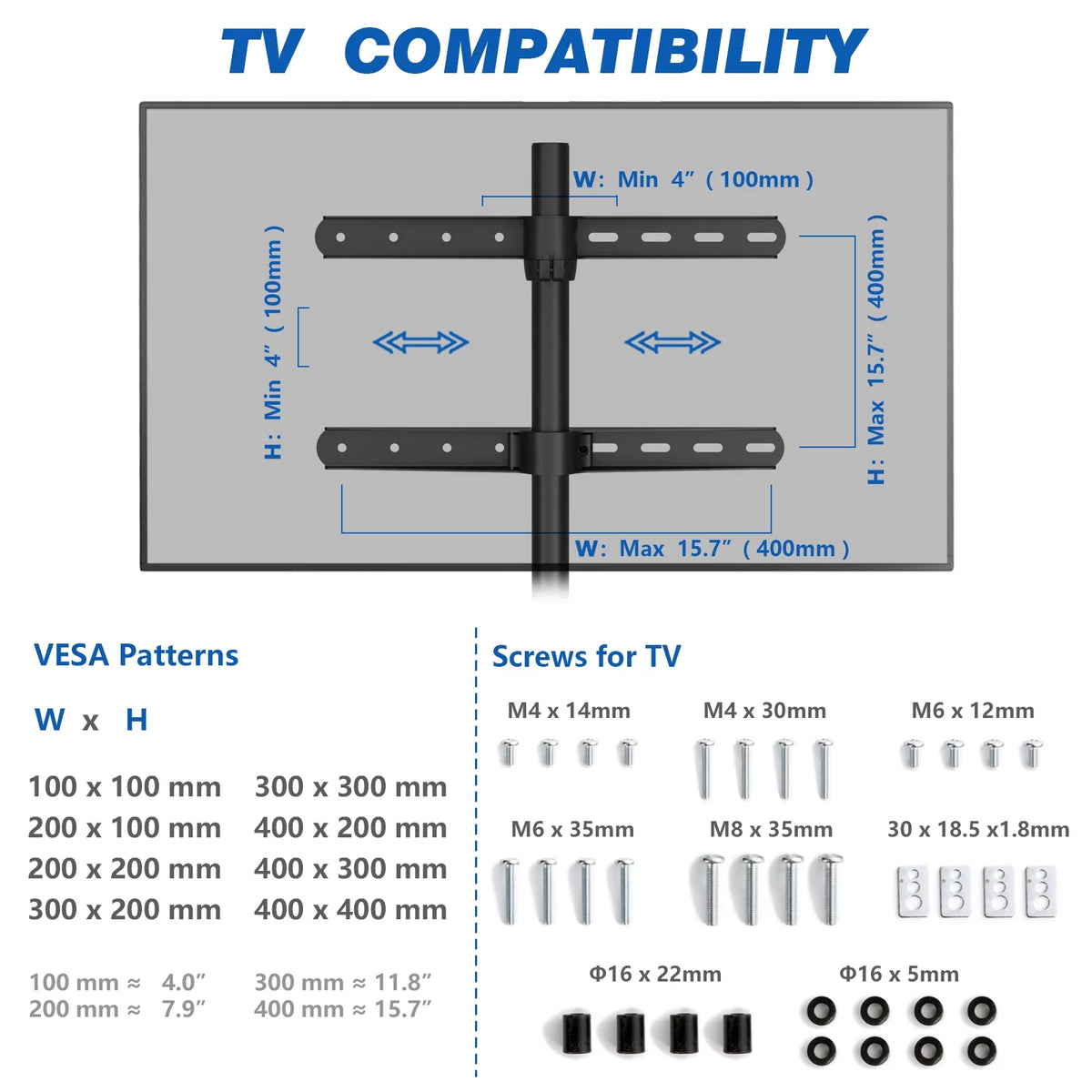 Adjustable Tripod Floor TV Stand with Mount for 32" to 65" Flat Screen TVs, Brown W451978
