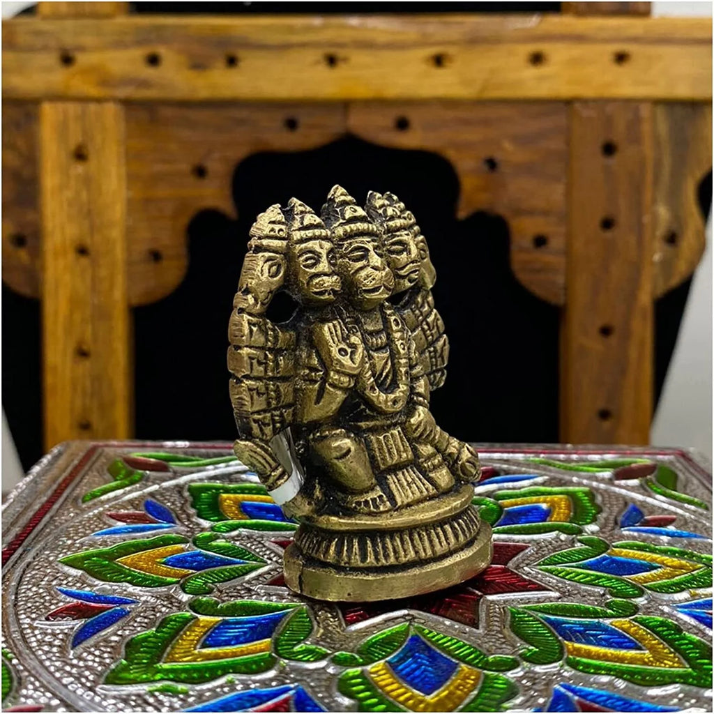 Brass Panchmukhi Hanuman Statue Hindu God Sculpture I463